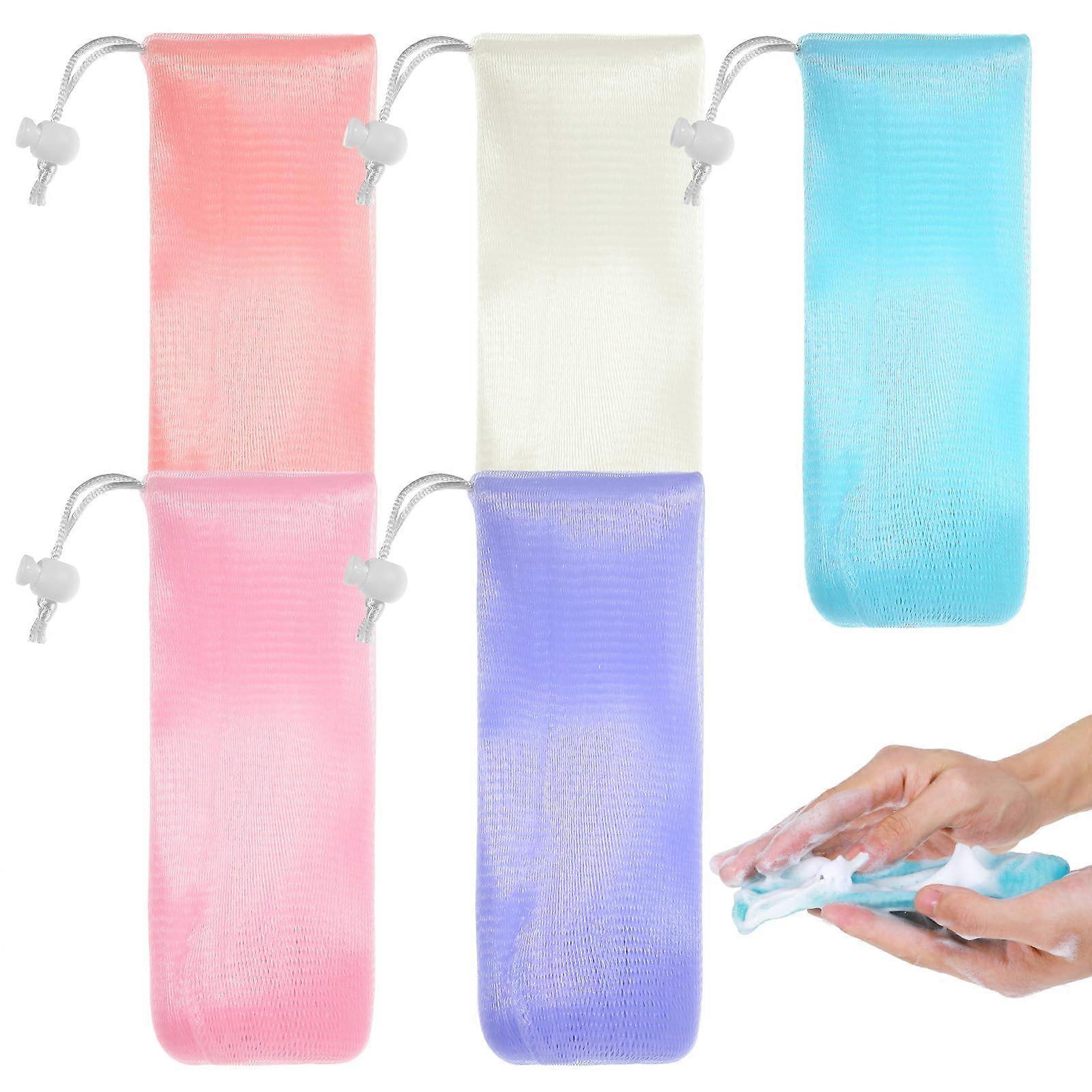 5Pcs Mesh Soap Saver Bags with Rich Foaming Mesh, Gentle Exfoliating Drawstring Pouch for Shower and Travel