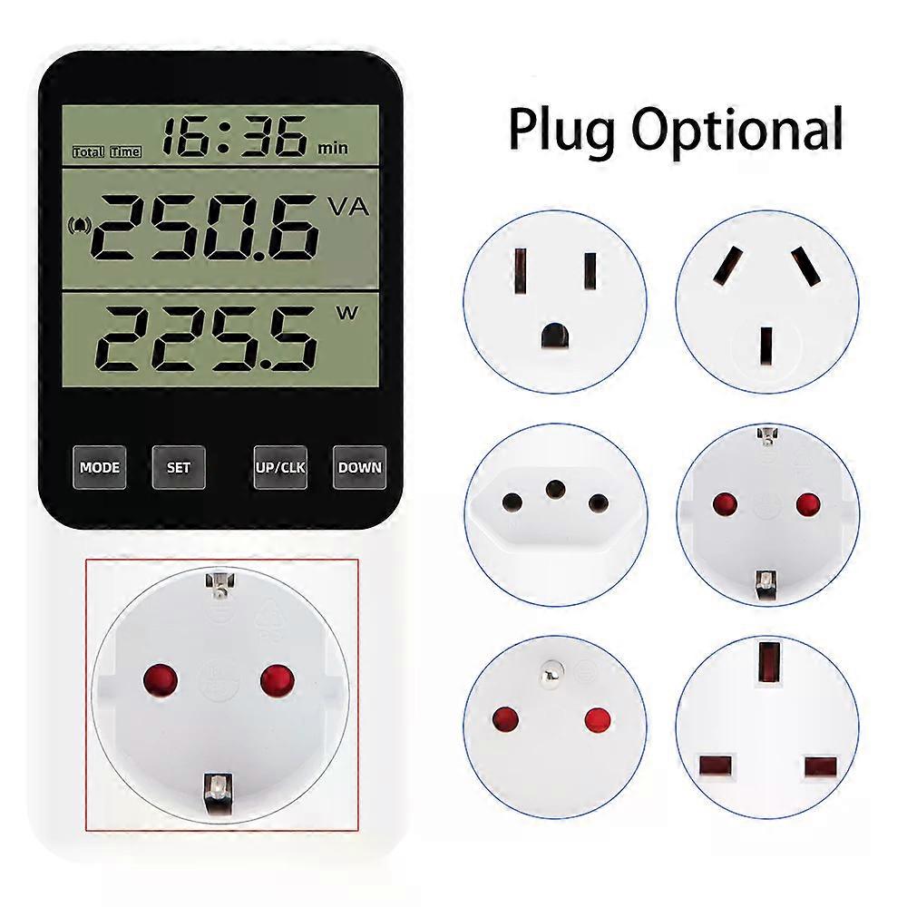 AC Power Meter Socket 220V Digital LCD Wattmeter Voltmeter Consumption Watt Energy Meter Kwh And Cost Display EU US UK AU FR BR