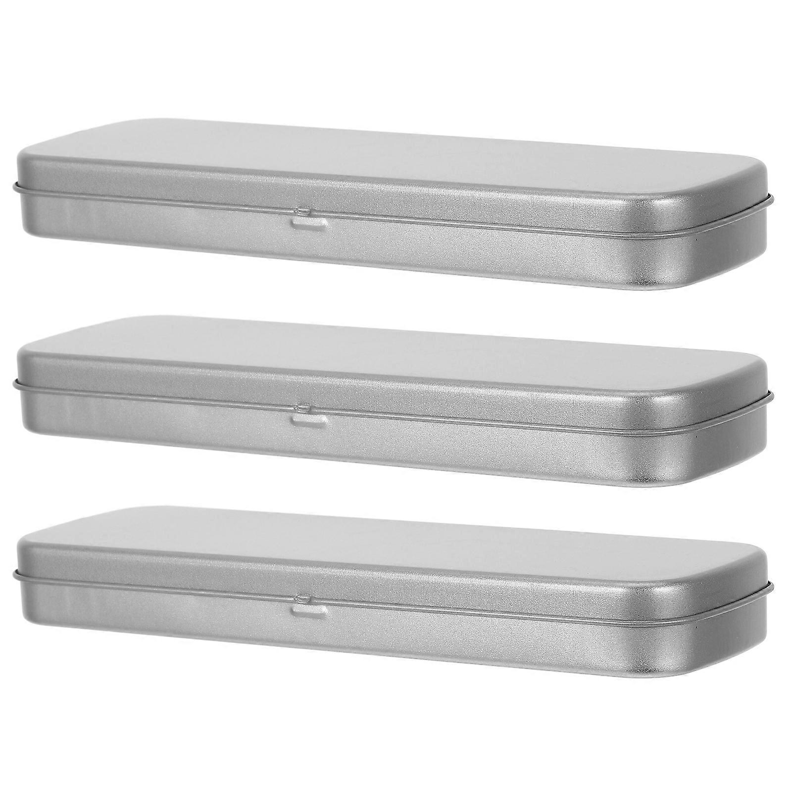 3Pcs Rectangular Iron Box for Storage Metal Hinged Tin Boxes in Silver