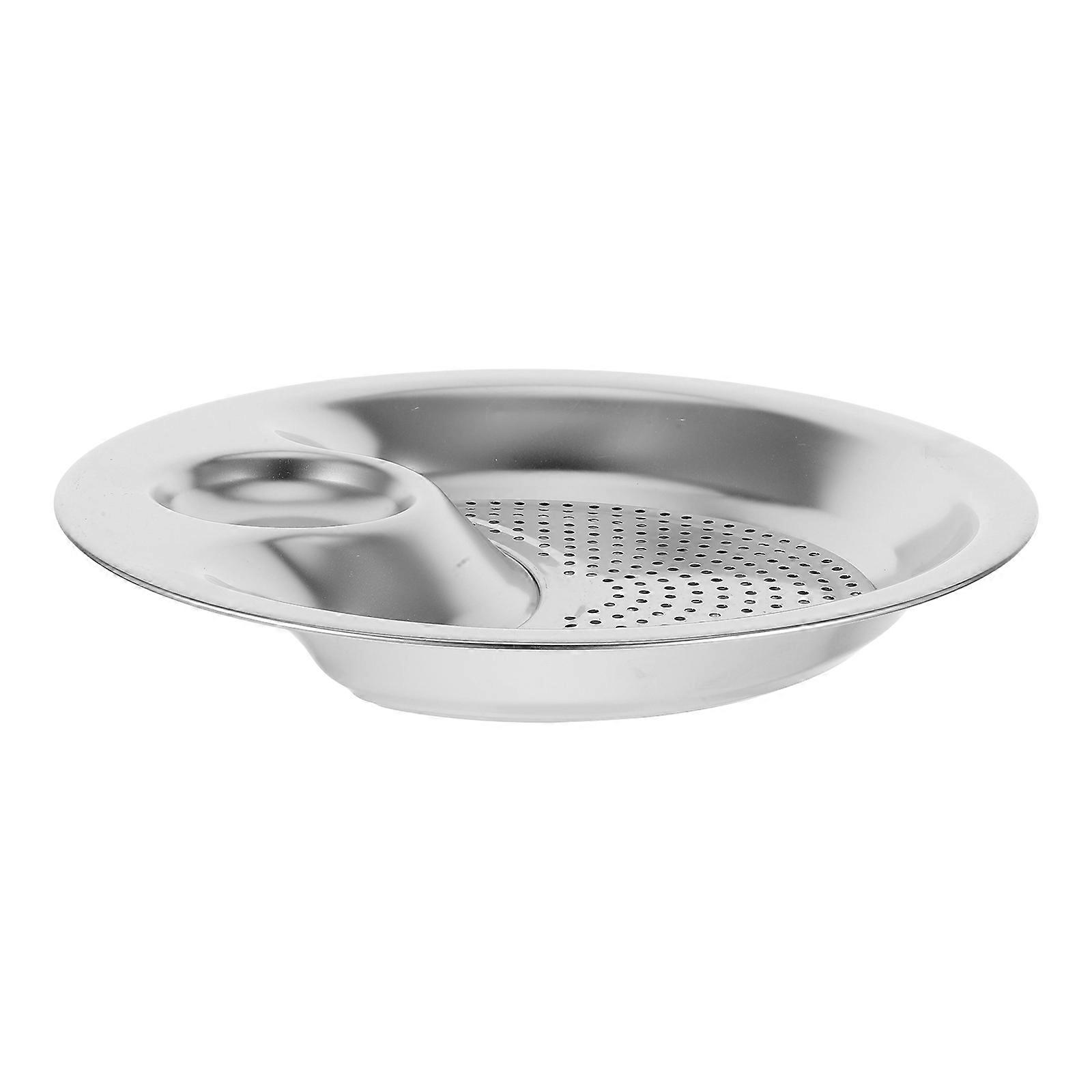 Stainless Steel Dumpling Plate Silver for Serving with Vinegar Dish