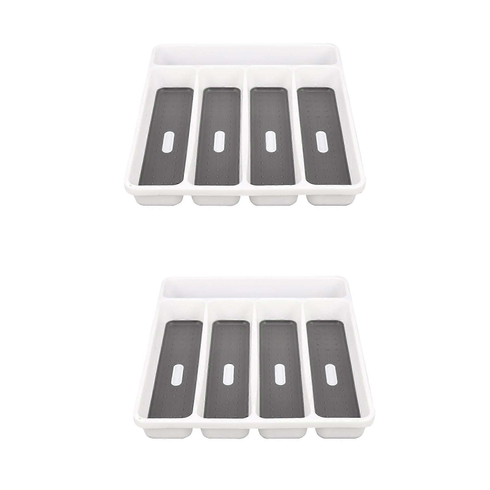 2X Large Gray Silverware Tray Fork Collection Container 5 Compartments Soft-Grip Plastic Storage Box for Tableware