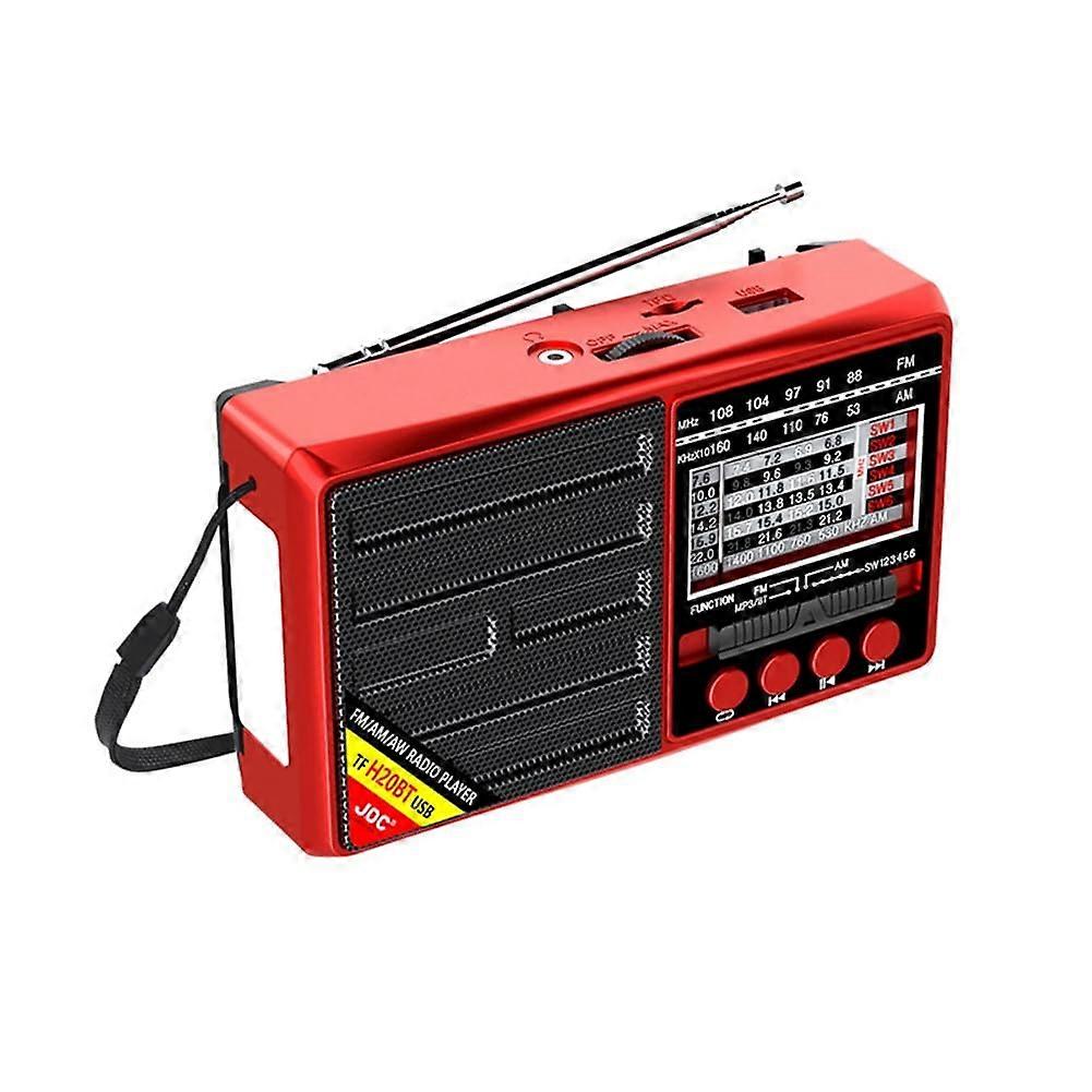 Portable Old Radio Full Band FM/AM/SW Receiver, Rechargeable TF/USB Music Player, LCD Display, Red