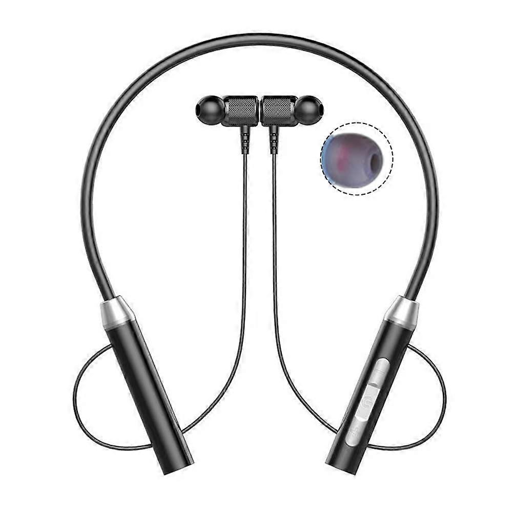 Wireless Bluetooth Headset NeckType Stereo Noise Reduction Neckband Style Universal PlugIn Card Mic Black
