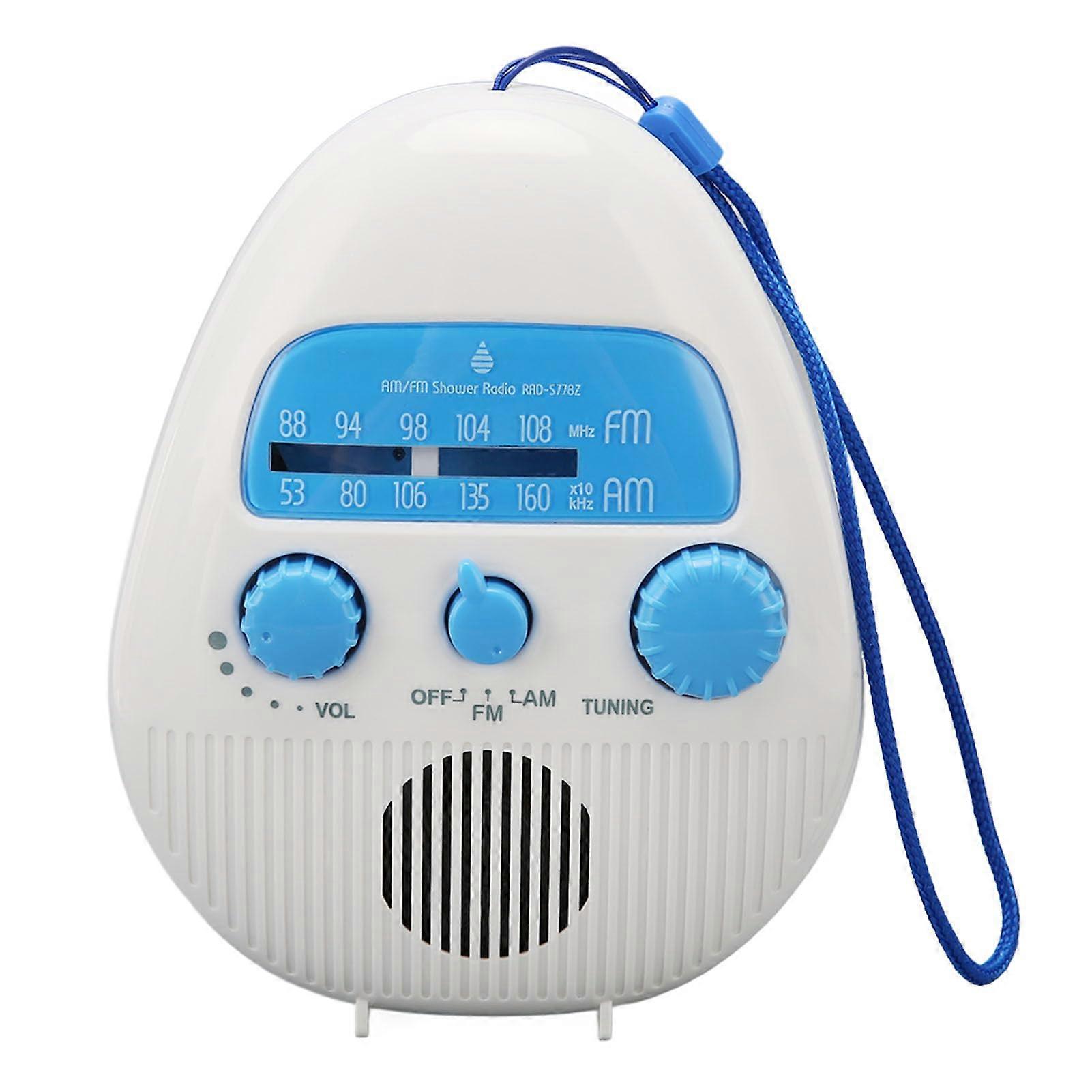 Waterproof Shower Radio with Builtin Speaker, Battery Operated AM FM Bathroom Radio with Easy Tuning Knob