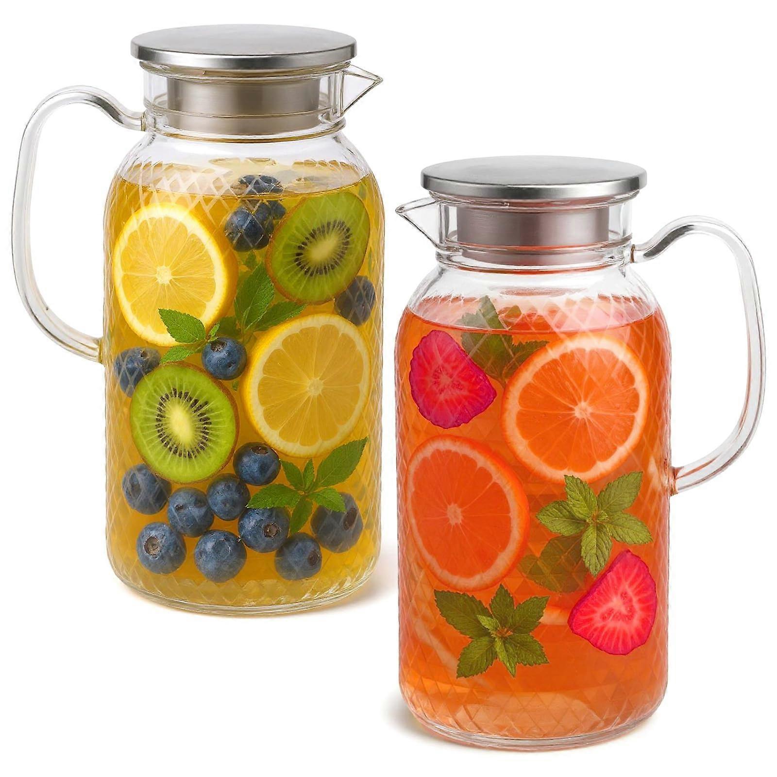 2 Pack 68oz Plastic Pitcher with Lid and Handle, Large 2 Liter Water Jug for Hot or Cold Drinks