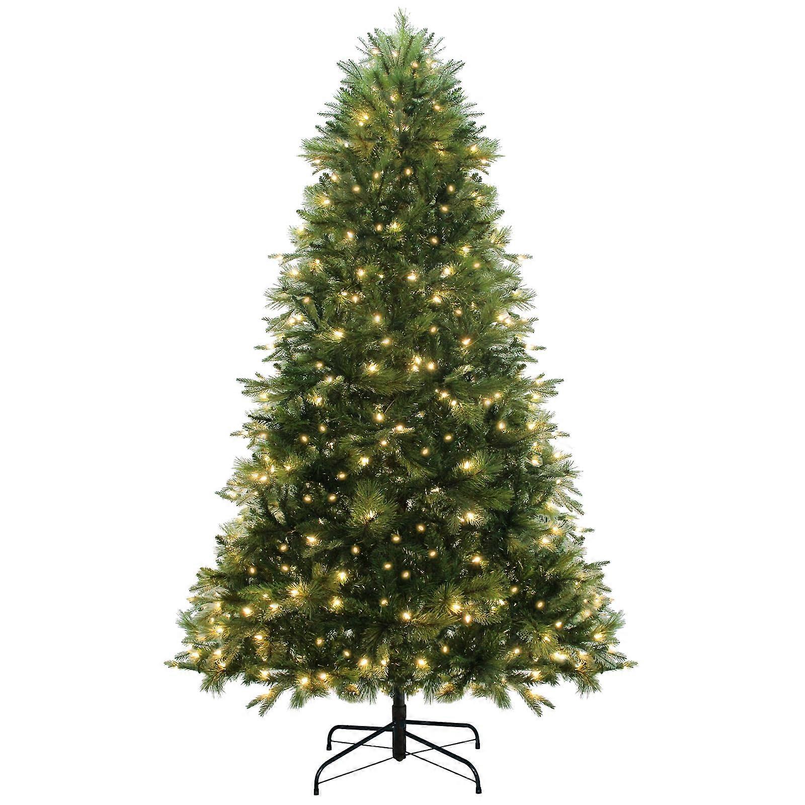 7.5FT Prelit Artificial Christmas Tree with Warm White Lights, SnowFlocked Slim Pencil Shape, Easy Assembly and Sturdy Metal Stand