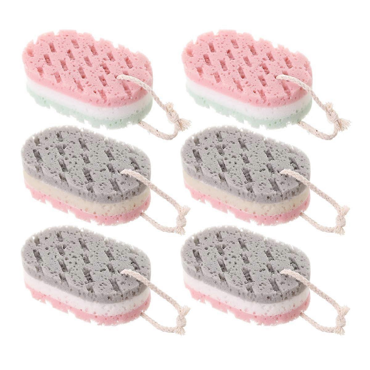 6pcs Exfoliating Bath Sponge Set with Lanyard Soft Body Scrubber Towels for Adults Random Colors