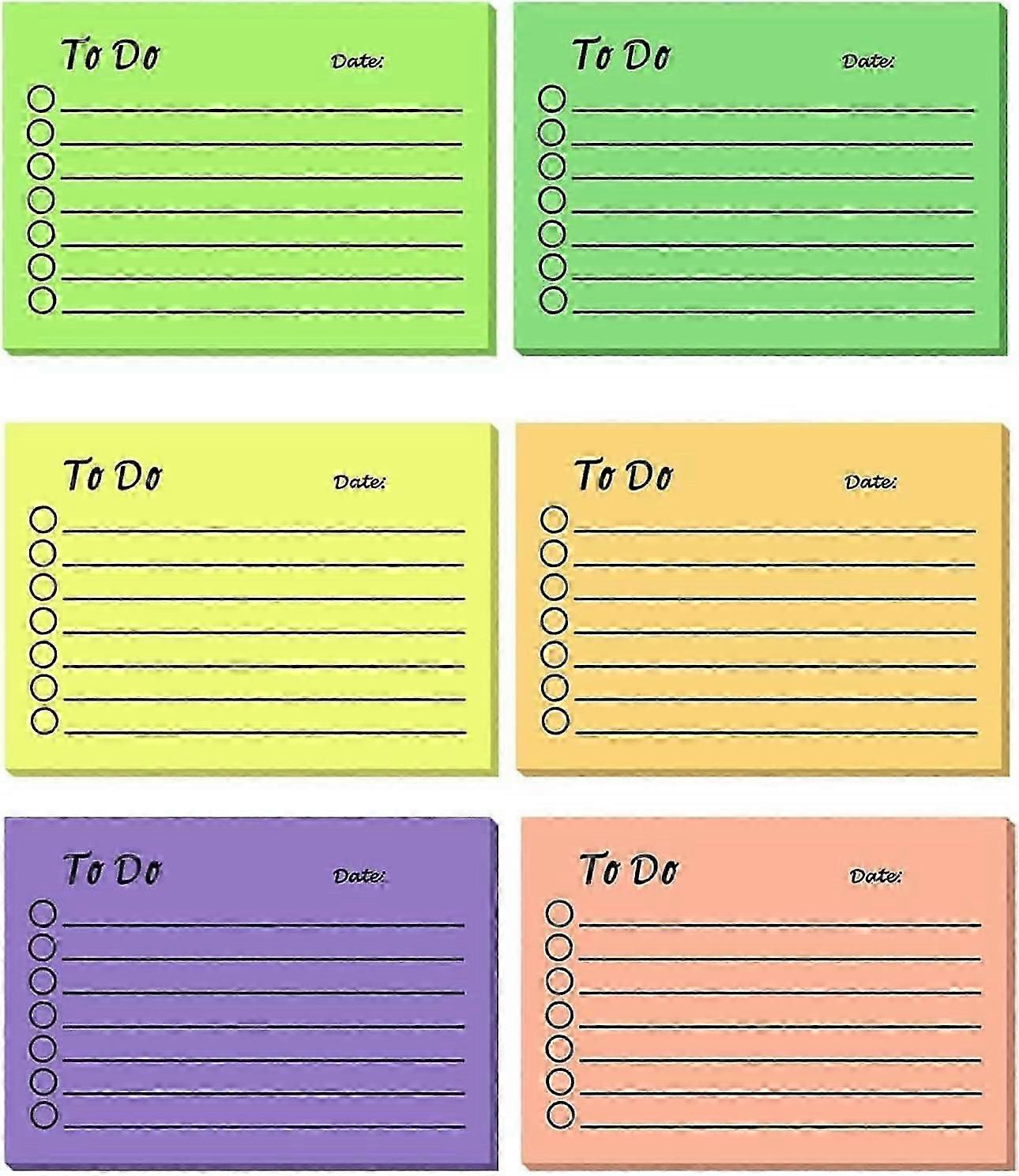 to Do List Self-Stick Notes Sticky Notes 6 Pack Colorful to Do List Sticky Notepads Lined Post It Notes Daily Planner Sticky Notes Home School Office