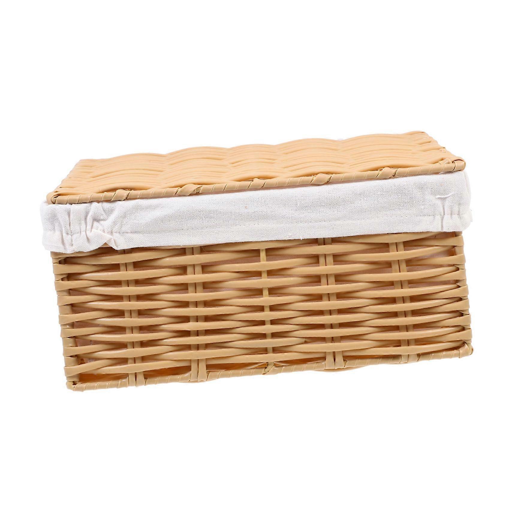Woven Storage Basket with Lid Compact Round Design for Home Office Organization and Small Spaces