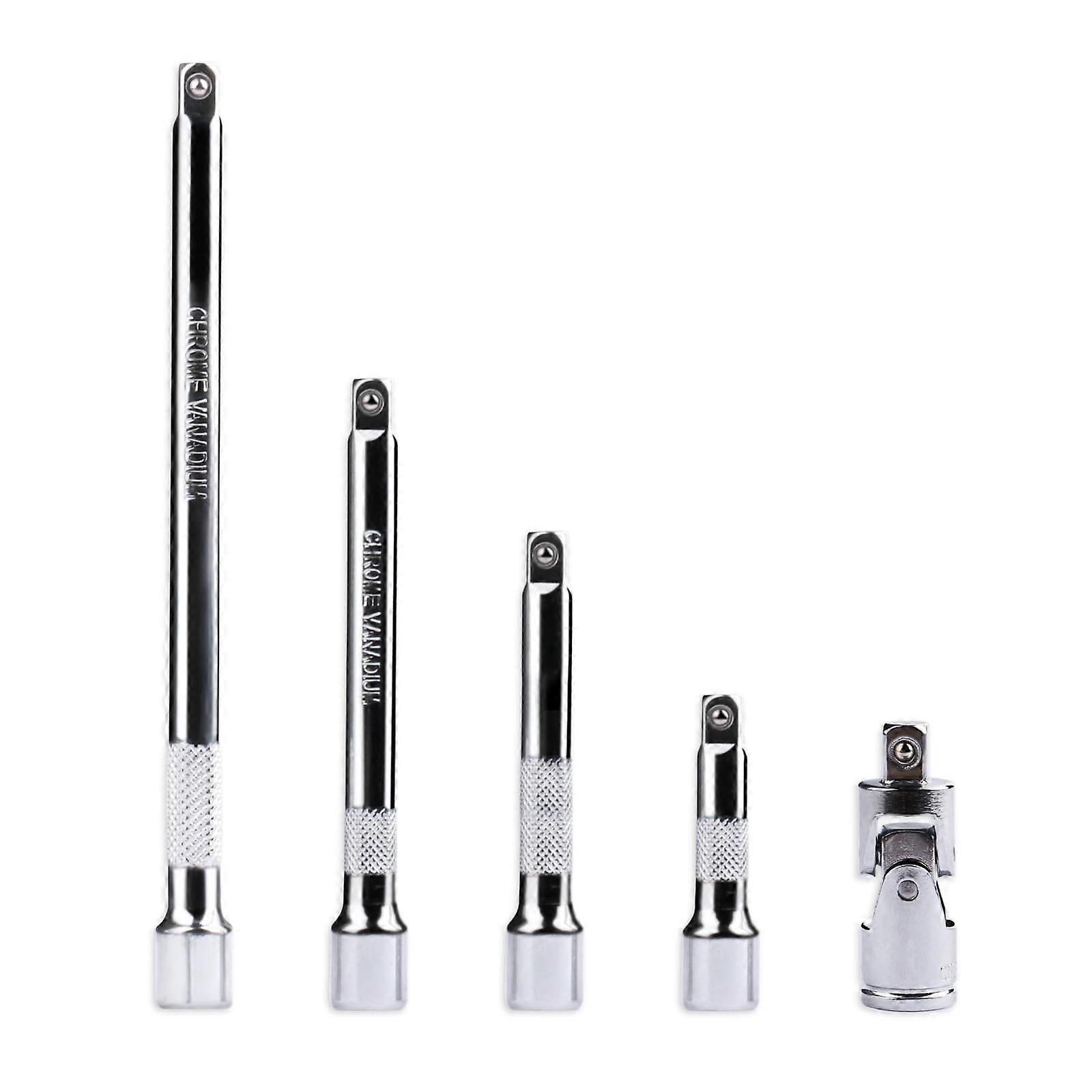 5Pcs 1/4 Inch Drive Socket Extension Set Chrome Vanadium Bars with Universal Joint for Extended Reach