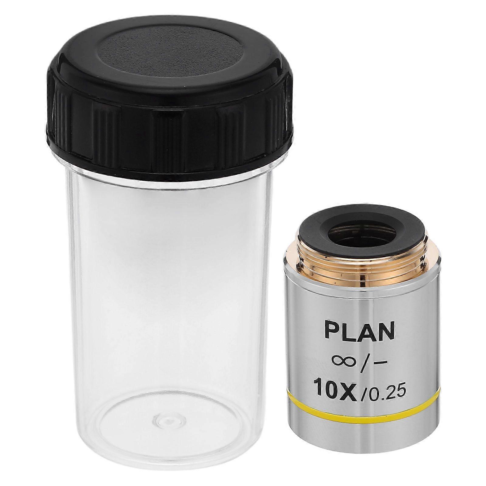 Biological Microscope Objective Lens 10X Magnification Clear Microscopy Lens Replacement for Lab Distortion-Free Imaging Analysis