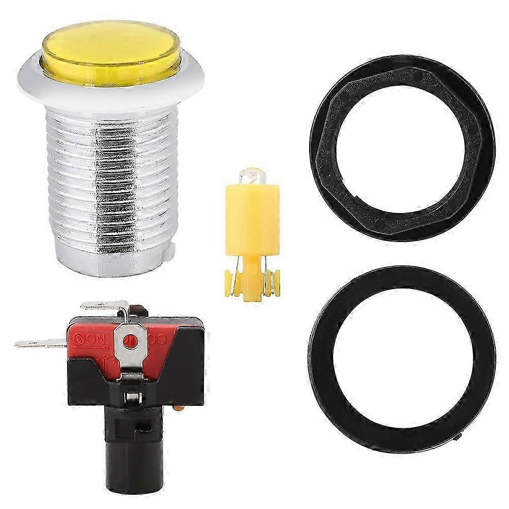 2025 32mm Game Machine Small Round Plating Button Replacement With Light(Yellow)
