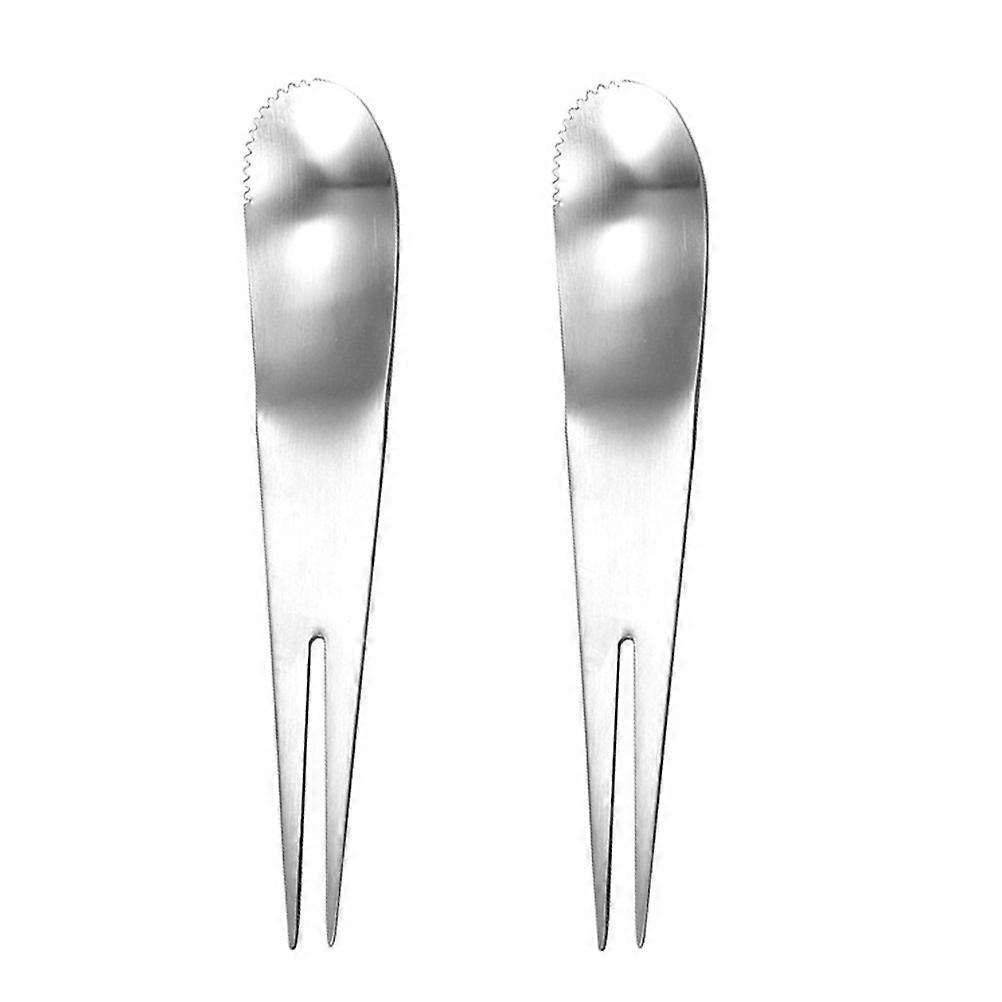 Silver Stainless Steel Fork Spoon for Food 2Pcs Multi-Function Spoons