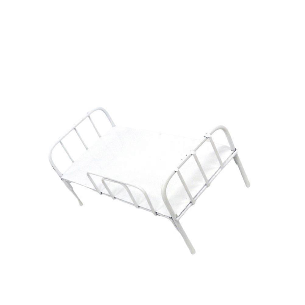 Dormitory Layout Prop Mini Bed for Desktop Decor White Iron Dollhouse