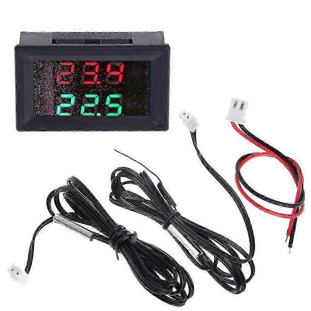 Dual Display Digital Thermometer with NTC Waterproof Metal Probe, DC 4-28V, High Precision