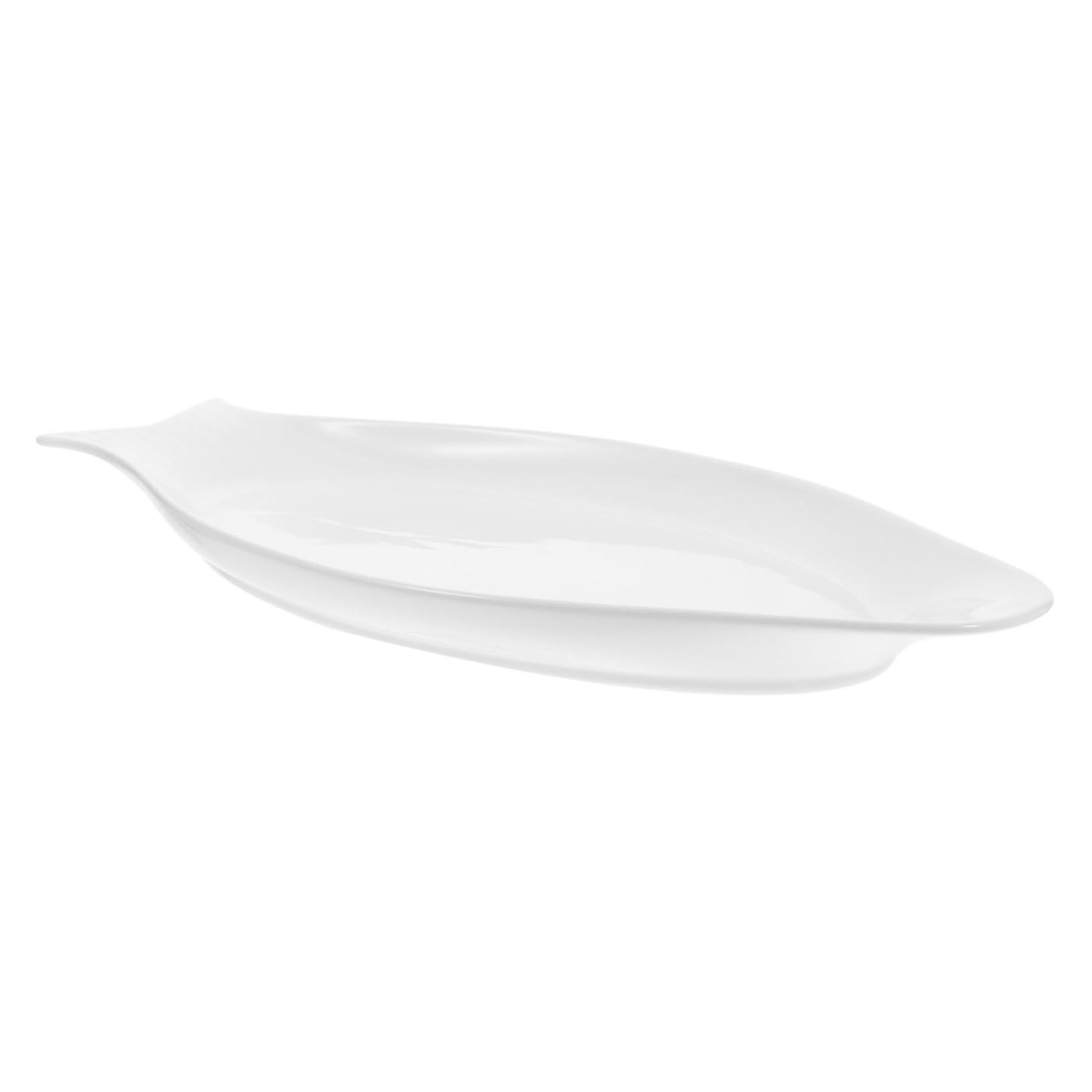 Ceramic Fish Serving Platter with NoSpill Oval Design, Microwave and Dishwasher Safe White Plate