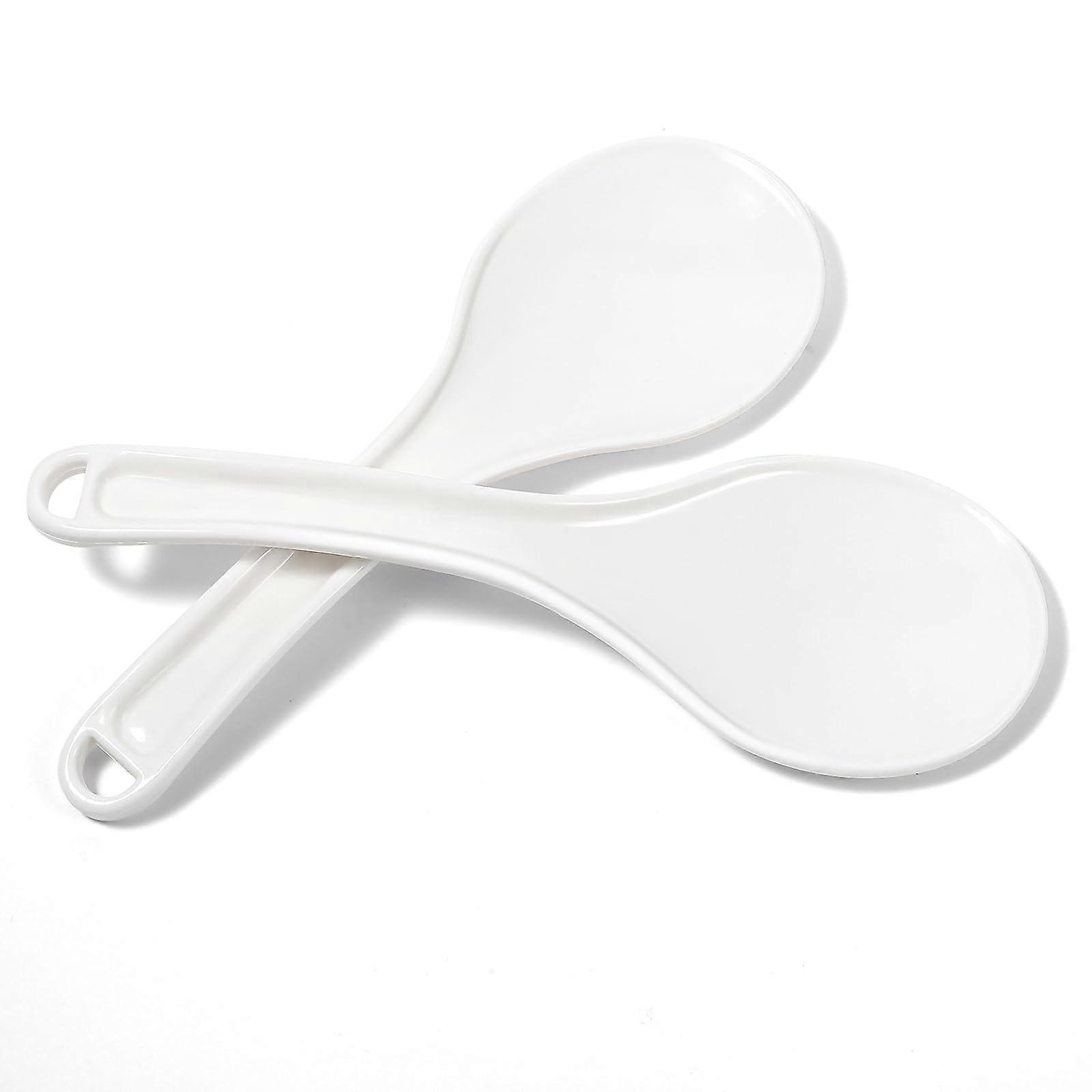 2 Pack Non Stick White Rice Paddle Set, Plastic Rice Serving Spoons for Cooking, 7.68 Inch