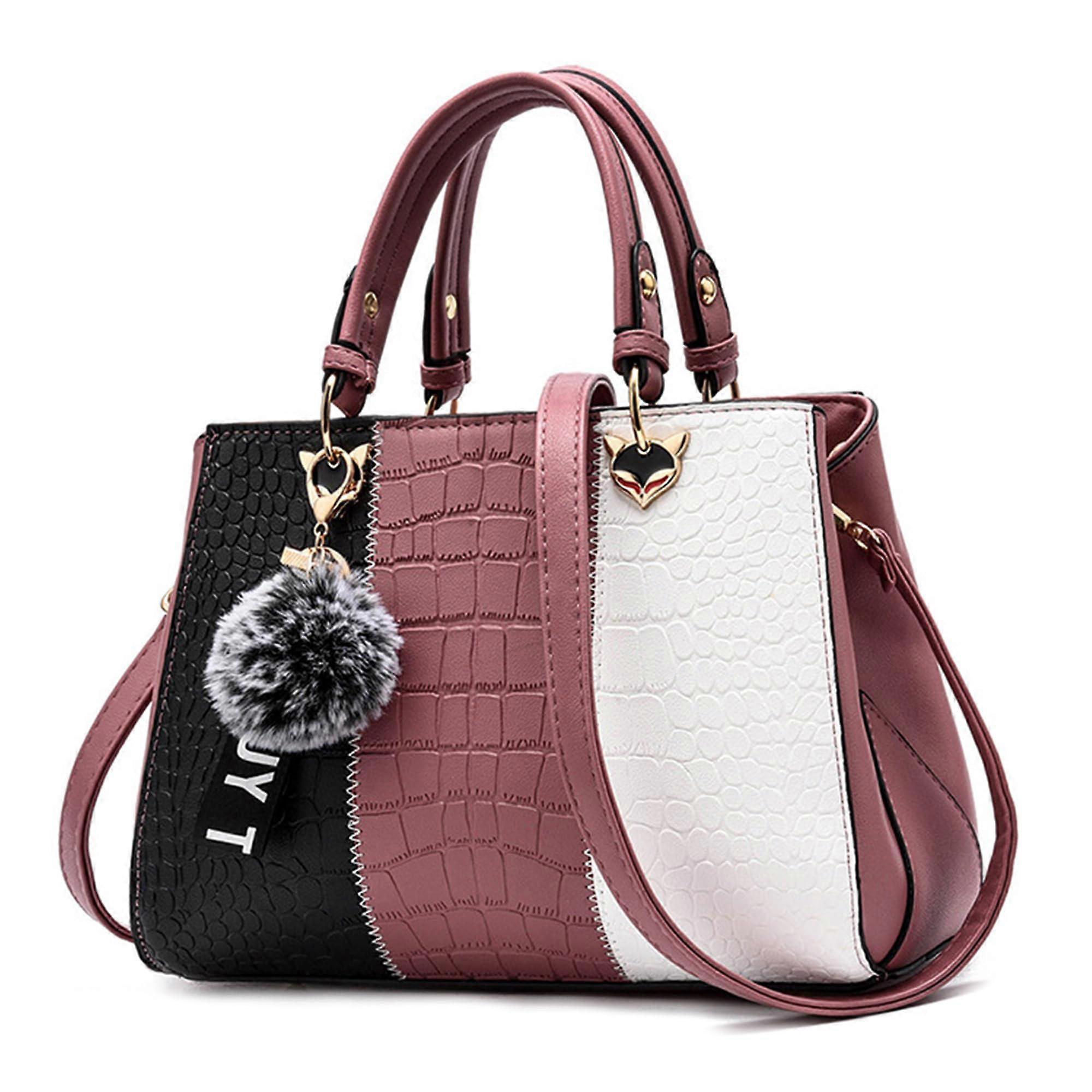 Women Handbag PU Leather Crocodile Pattern Waterproof Shoulder Bag with Multiple Compartments Pink
