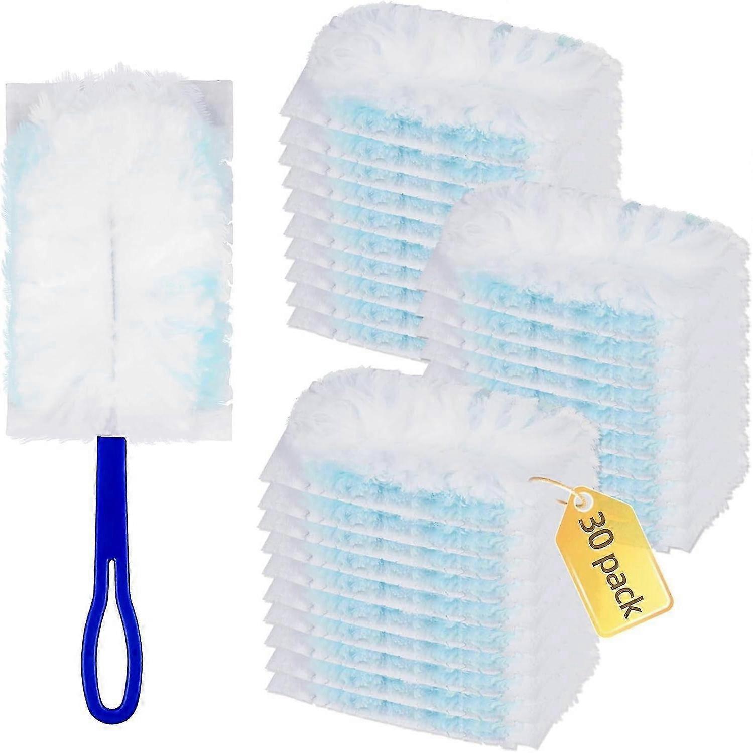 30 Duster Refills Compatible with Swiffer Dusters 180 / Extendable Handle, Heavy Duty Multi-Surface Replacements + 1 Handle, Unscented