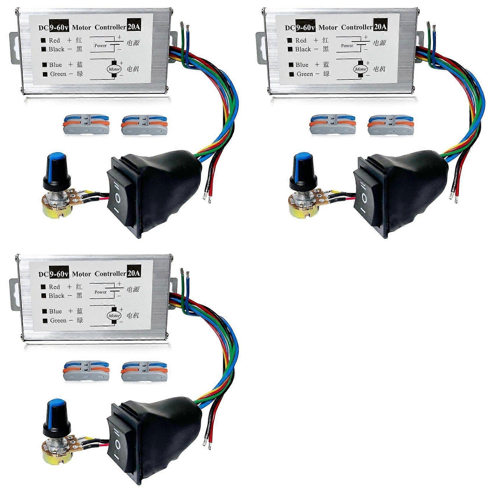 3X DC Motor Speed Controller,DC 12V 24V 36V 48V 60V Motor Pulse Width Modulator Regulator with CW/CCW Switch