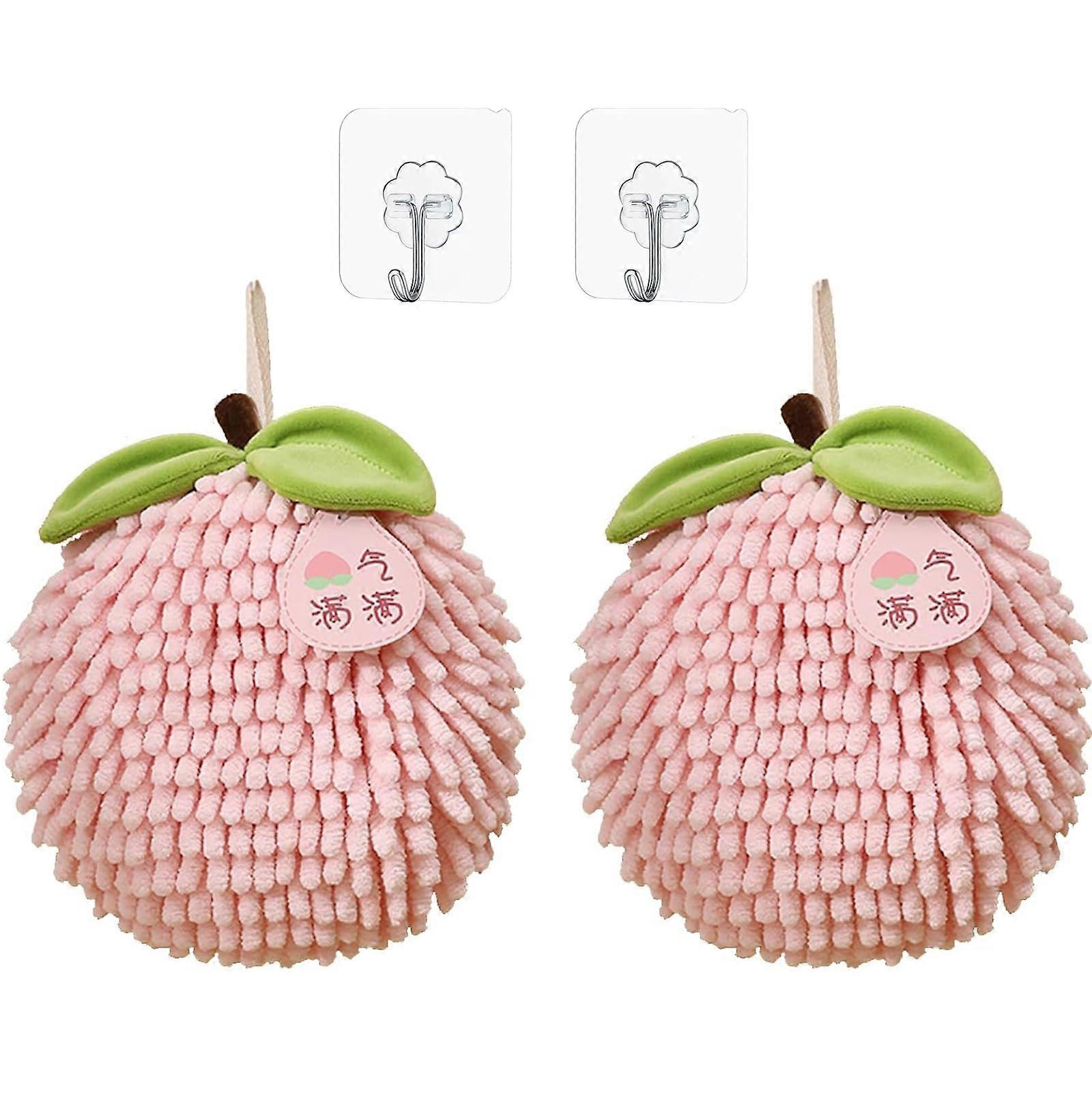 Pink Microfiber Hand Towel Set 2PCS Soft Chenille Quick Dry Hanging for Kitchen Bathroom