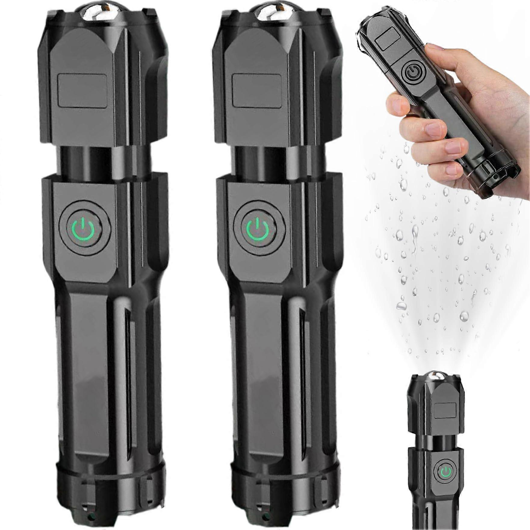 LED Flashlight 2PCS  Lumen Waterproof USB Rechargeable Zoomable Long Range for Camping Hiking