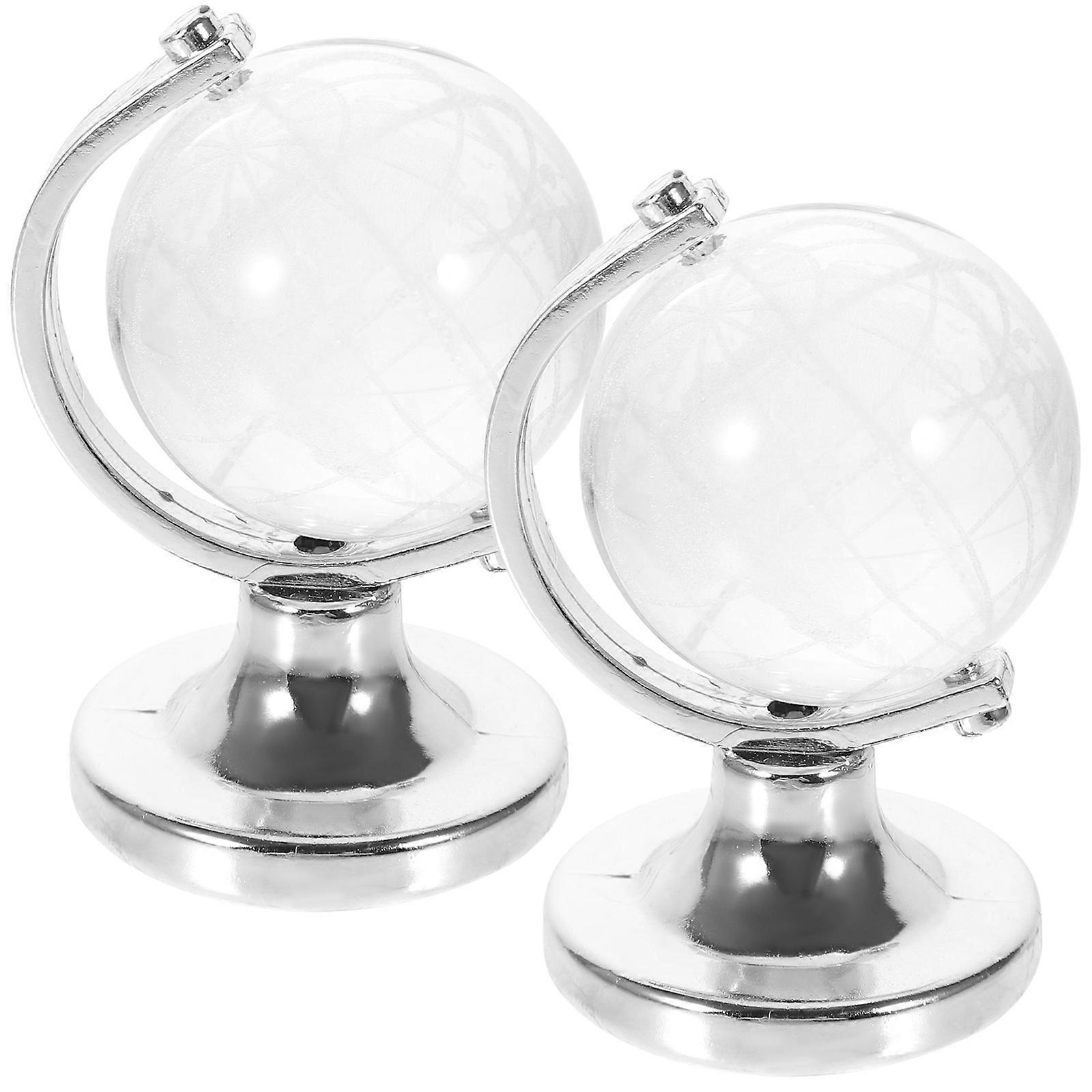 Rotating Globe Model Household Glass Globe Decor for Desktop 2Pcs