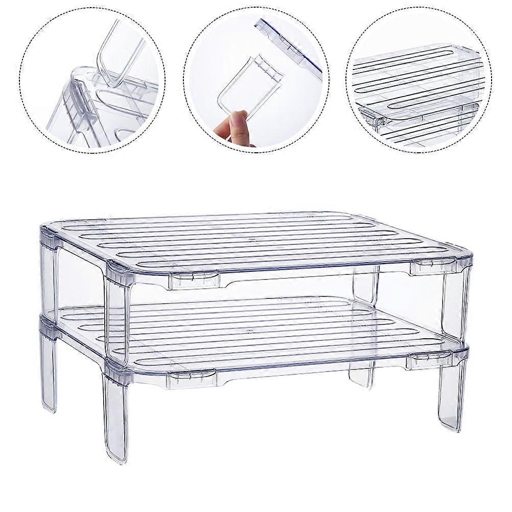 2Pcs Transparent Freezer Organizing Rack Stackable Kitchen Storage Shelf