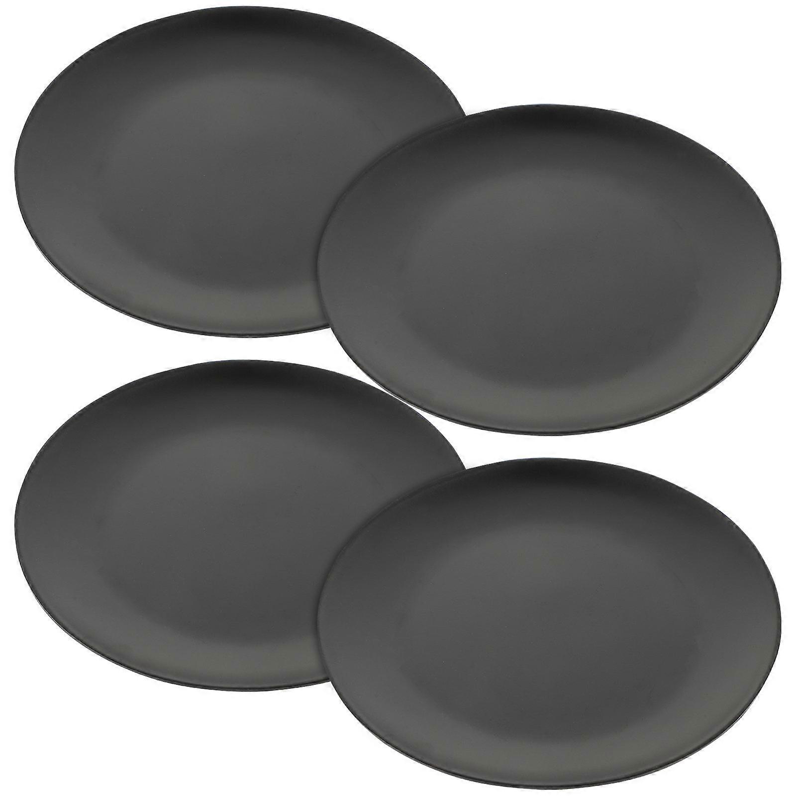 Black Plate for Dinner 4Pcs Round Flat Bottom Plates