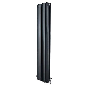 Traditional 4 Column Radiator 1800mm x 380mm & TRV Chrome Valves Central Heating Heater Anthracite