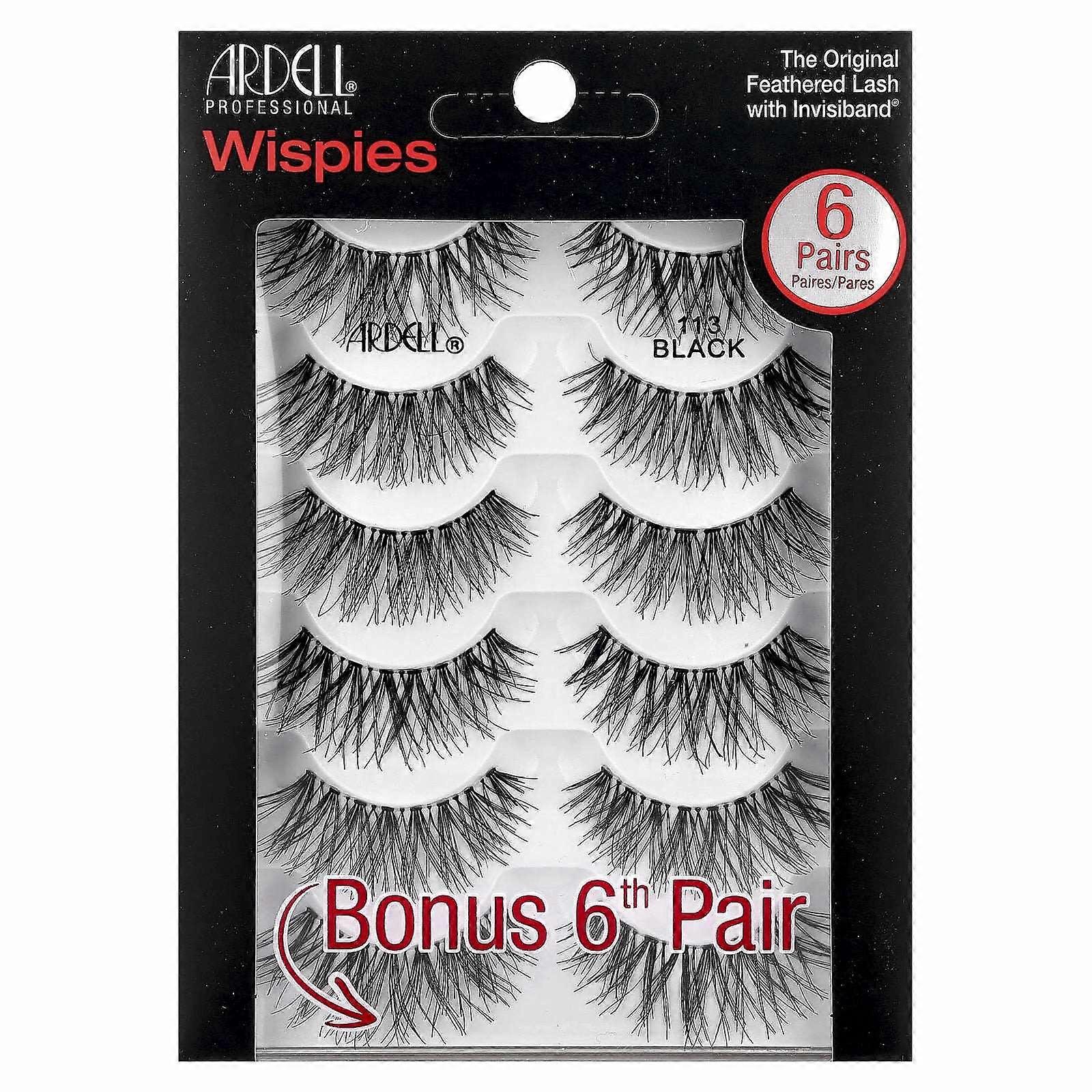 Ardell, Eyelashes, Wispies, 113 Black, 6 Pairs