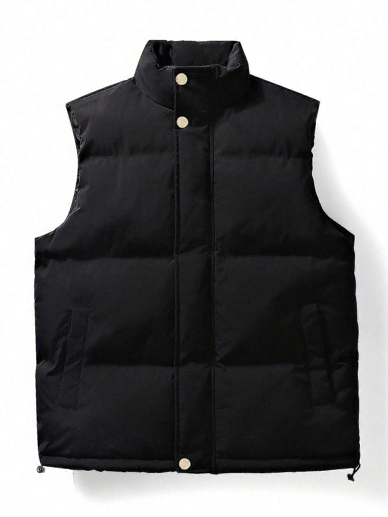 Men Zip Up Drawstring Hem Vest Puffer Coat