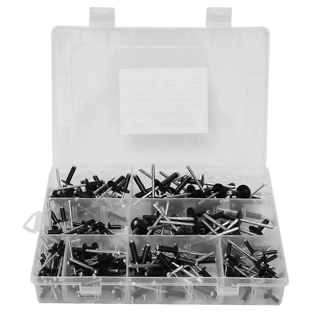 200 buc Black Blind River Kit de înaltă rezistență Round Head Blind Rivet Sortiment Kit