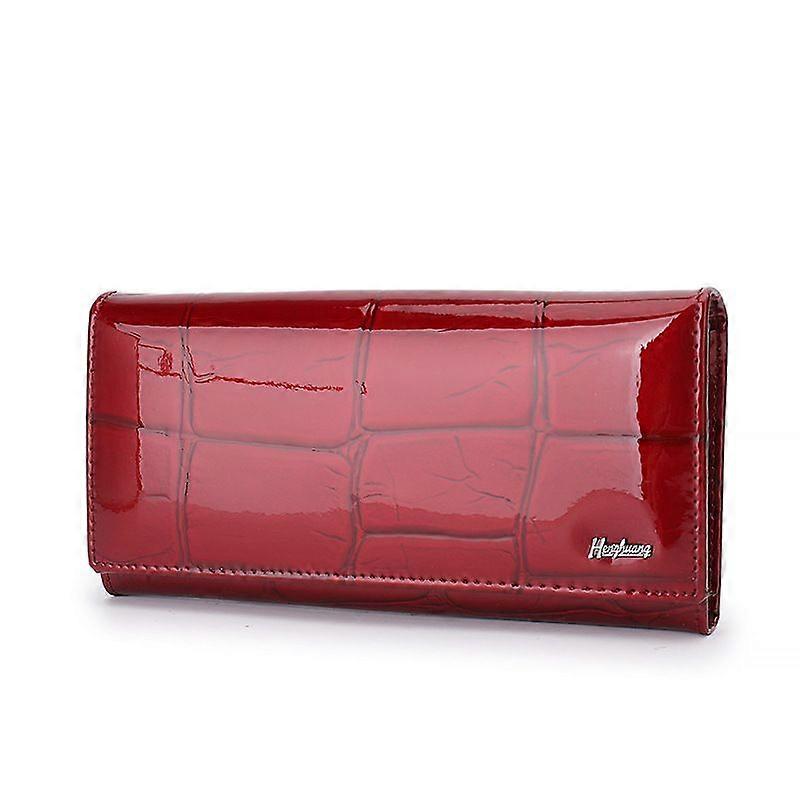 Womens Patent Leather Long Wallet Crocodile Pattern Red
