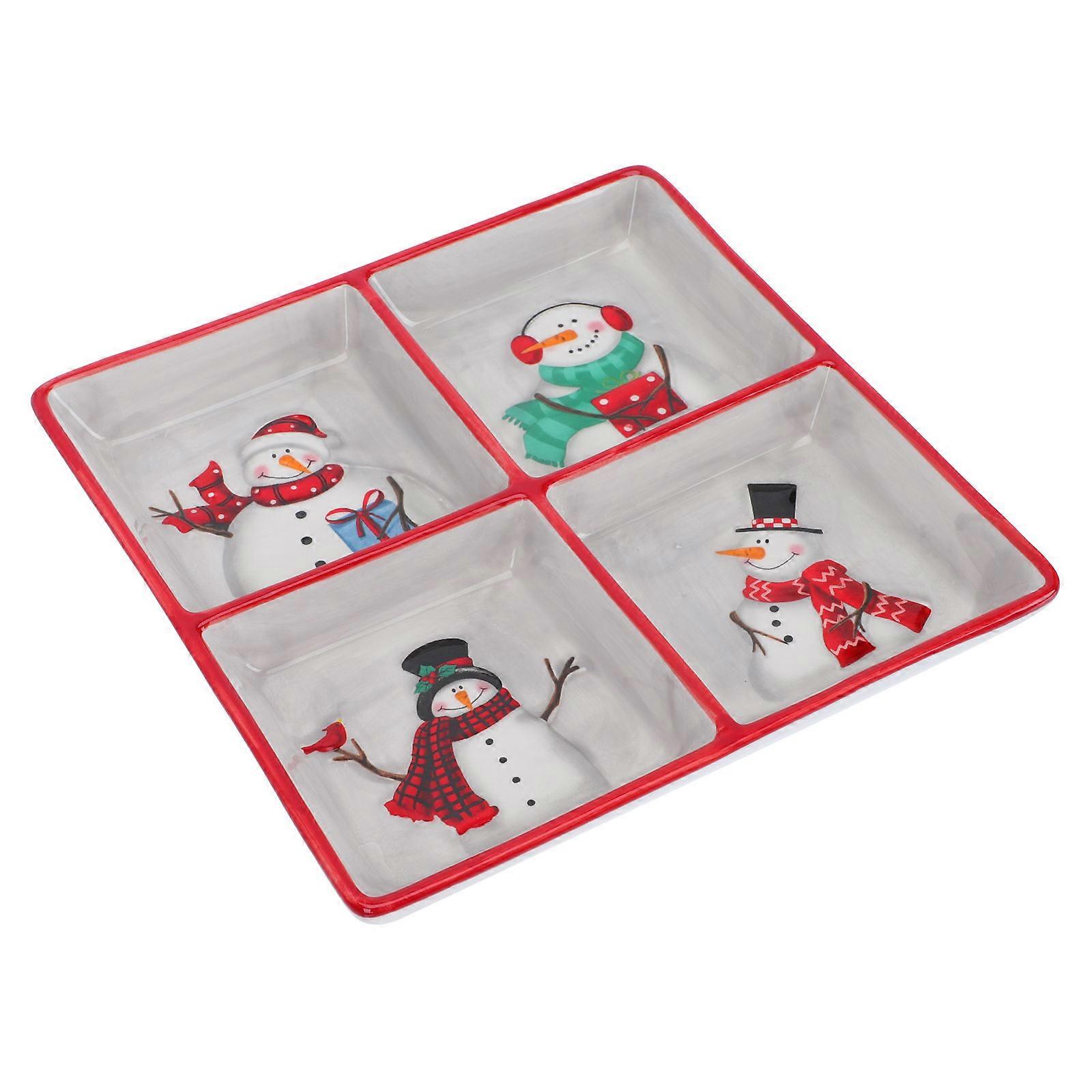 Four-Compartment Ceramic Tray for Fruit Snack Storage 1Pcs Assorted Color