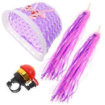 4 stks Kinderen Fiets Stuur Weave Mand Bel Set Streamers Stuur Decoratieve Benodigdheden Fiets Accessoires voor Kinderen Kinderen (Paarse Mand, Paarse S