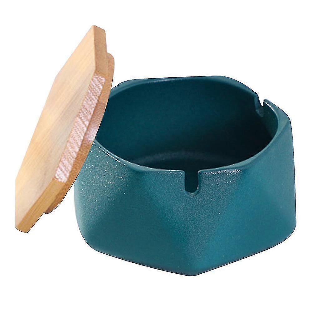 Ceramic Ashtray With Lid, Windproof Design And Geometric Shape