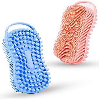 2-Pack Silicone Body Scrubber, 2-in-1 Shower Exfoliating Brush & Shampoo Massager for Sensitive Skin, Easy to Lather Bath Loofah (Pink&Blue)
