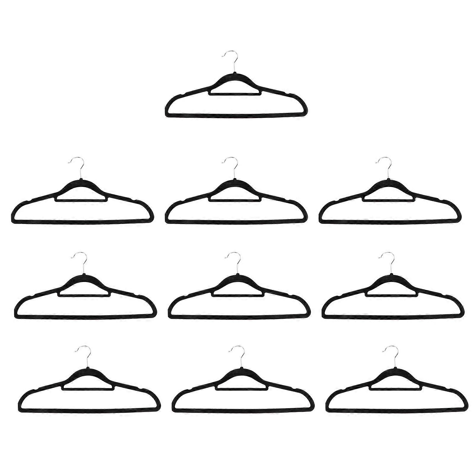 Multifunction Black Flocked Clothes Racks for Non-Slip 10Pcs Pack