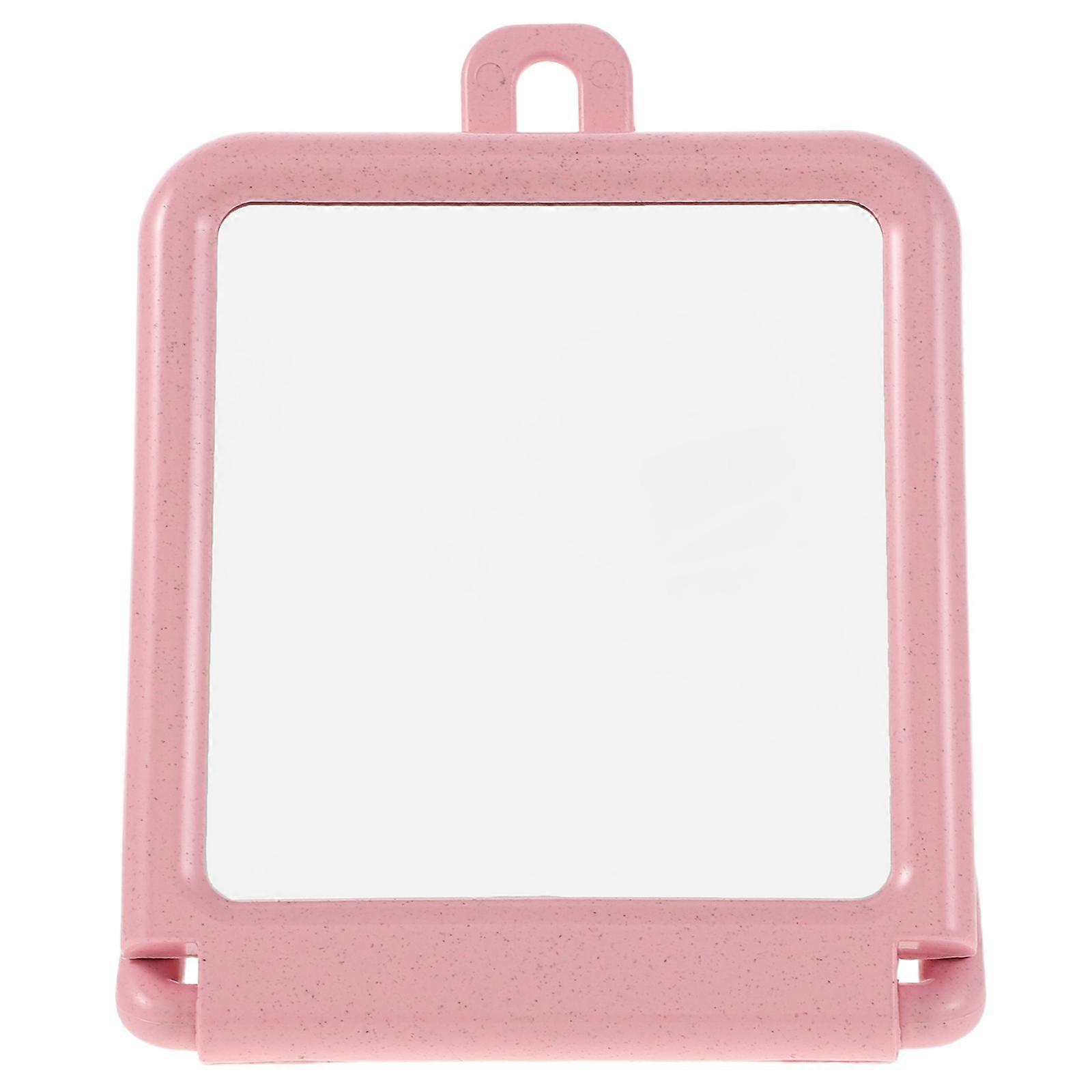 Pink Desk Mirror Small Rectangle for Makeup with Foldable Stand