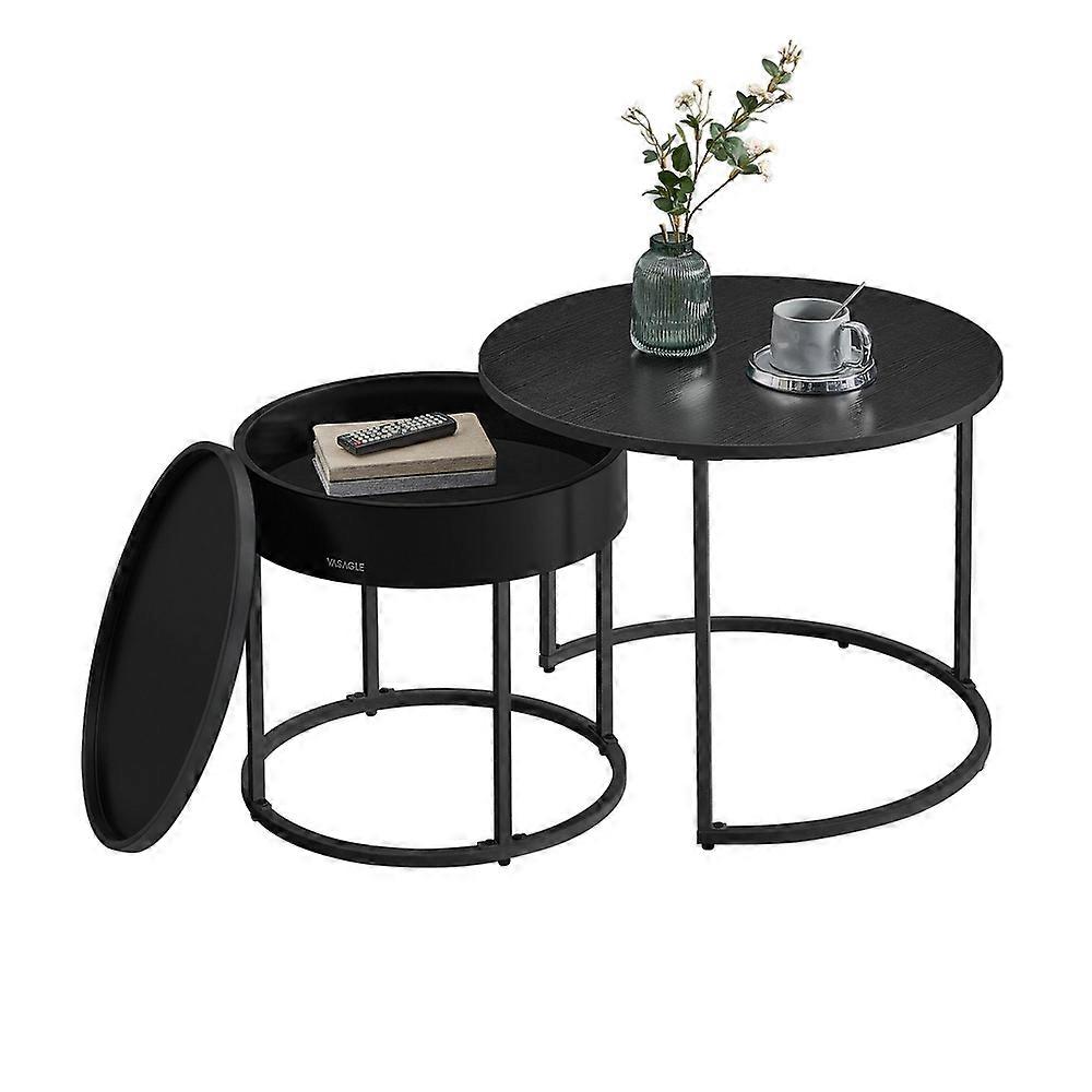 Round Coffee Tables with Hidden Storage and Top Tray, Set