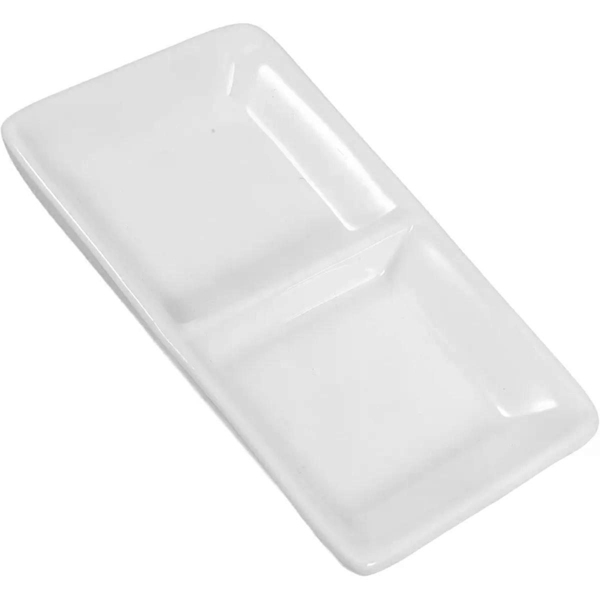 White Ceramic Snack Serving Tray with 2 Compartment Divided Design