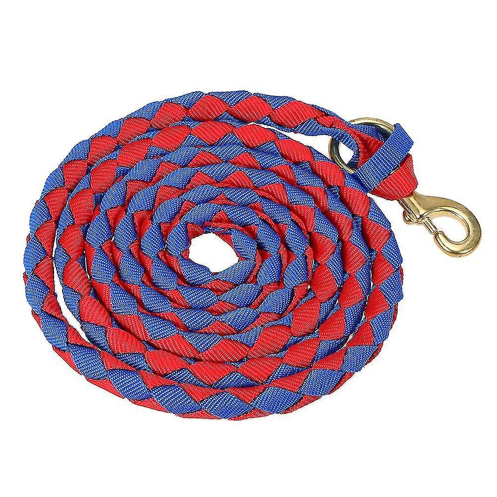 Rouge Bleu 2m Cheval Tressé Corde Menant Halter Laiton Snap