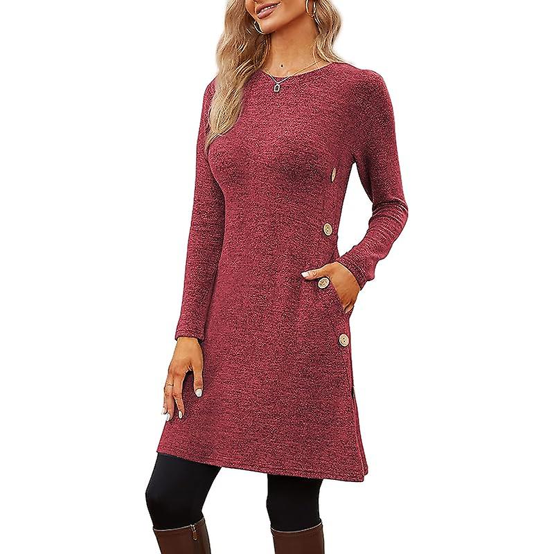 Women's Button Side Sweater Dress With Pockets