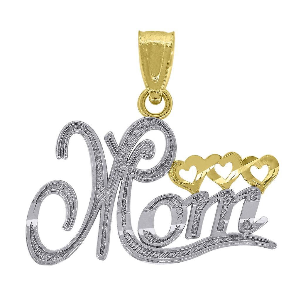 14KゴールドレディースツートーンDCママラブハート高さ18.4mmペンダントネックレスチャーム-女性用ペンダント