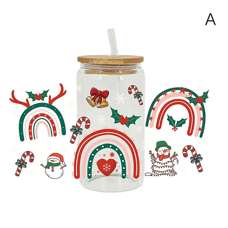 クリスマス UV DTF トランスファー カップ ラップ トランスファー ステッカー ガラス カップ ステッカー デカール