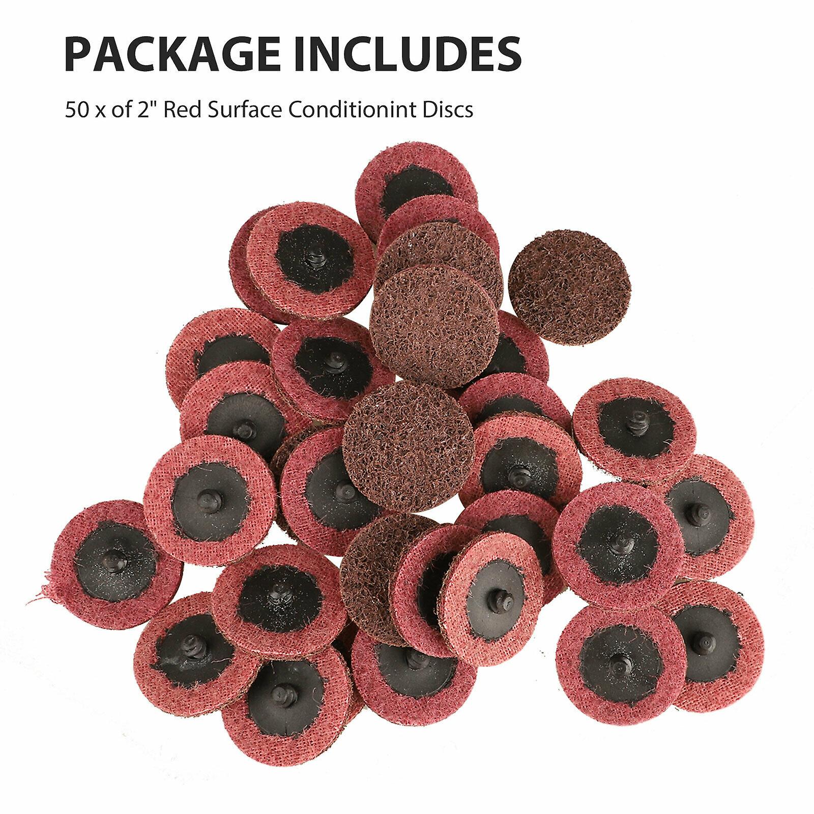 50PC 2" Medium Roloc Scotch Brite Roll Lock Surface Sanding Disc - RED / MAROON