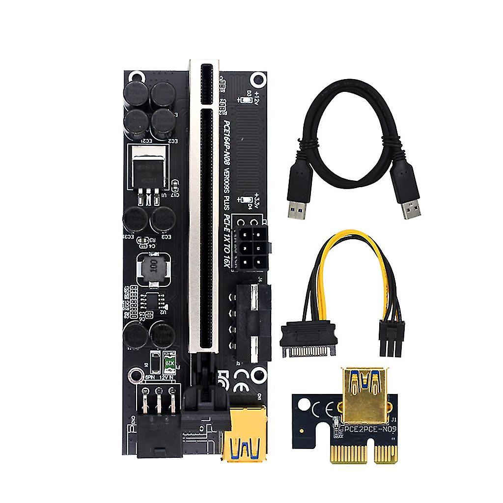 Pci-e Riser Board With 8 Solid Capacitors Usb 3.0 Cable 3 Power Options 2 Led