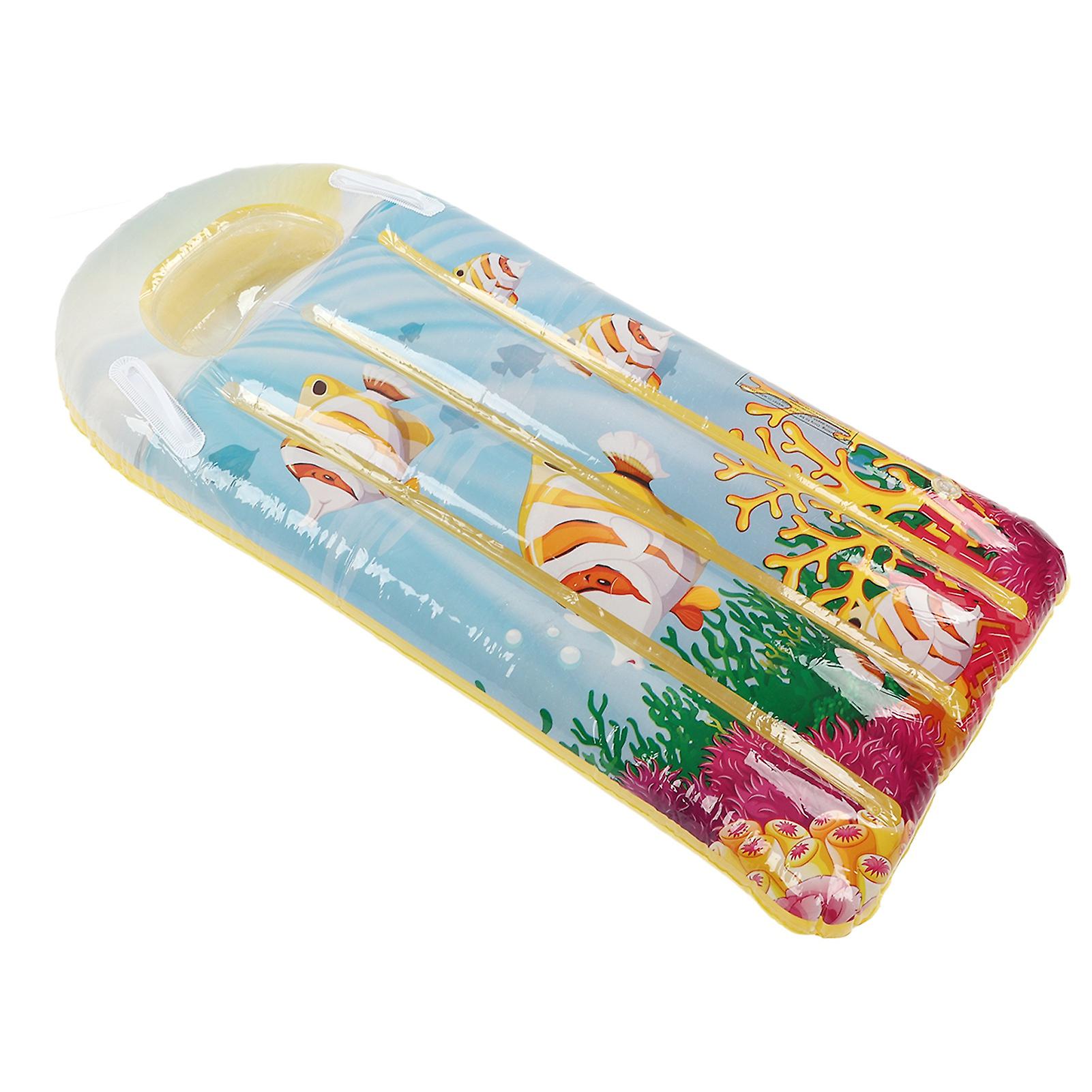 Inflatable Pool Float Kids Lounger Thickened PVC Swimming Floating Mat with Handle Yellow Tropical Fish 