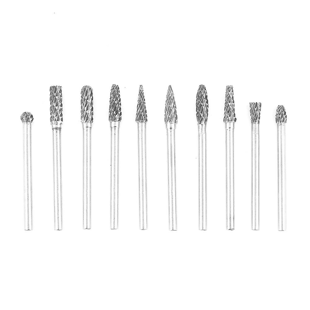 10pcs Tungsten Carbide Steel Burrs Rotary Files Metalworking Carving Tool Set (3*4mm)